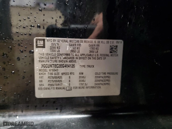 2014 Chevrolet Silverado 1500 High Country with VIN 3GCUKTEC2EG484126, listed as a Copart auction lot 47131375 with 98,731 mi miles and Salvage Title. Bid and sale history available at carsss.com. Image 13.
