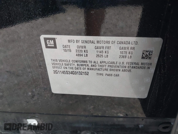 2016 Chevrolet Impala LTZ with VIN 2G1145S34G9132152, listed as a IAAI auction lot 41665422 with 69,870 mi miles. Bid and sale history available at carsss.com. Image 9.