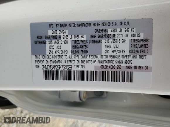 2025 Mazda CX-30 S with VIN 3MVDMBAM2SM764529, listed as a Copart auction lot 54394175 with 7,095 mi miles and Salvage title. Bid and sale history available at DreamBid. Image 13.
