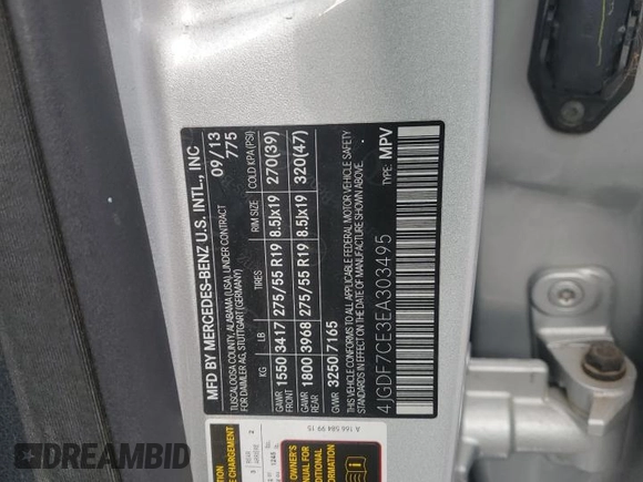 2014 Mercedes-Benz GL 450 с VIN 4JGDF7CE3EA303495, выставлен на аукционе Copart как лот 55121695 с пробегом 114 070 миль миль и Чистый • Clean title. История ставок и продаж доступна на DreamBid. Изображение 13.