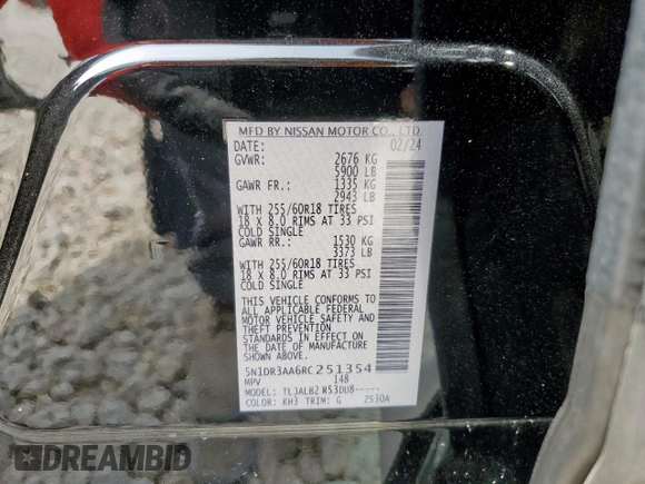 2024 Nissan Pathfinder S with VIN 5N1DR3AA6RC251354, listed as a Copart auction lot 56457795 with 36,589 mi miles and Salvage title. Bid and sale history available at DreamBid. Image 14.