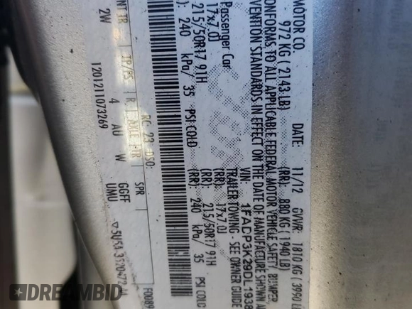 2013 Ford Focus SE with VIN 1FADP3K29DL193840, listed as a Copart auction lot 43199415 with 158,153 mi miles and Salvage Title. Bid and sale history available at carsss.com. Image 12.
