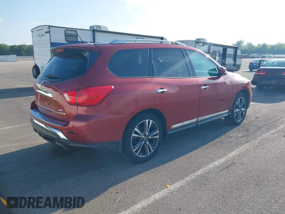 2017 Nissan Pathfinder Platinum with VIN 5N1DR2MM8HC604899, listed as a IAAI auction lot 42201810 with 48,215 mi miles and . Bid and sale history available at DreamBid. Image 4.