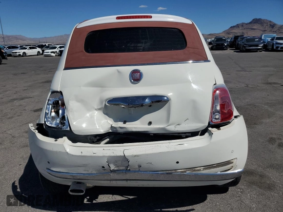 2012 FIAT 500 Lounge with VIN 3C3CFFERXCT370485, listed as a Copart auction lot 57119785 with 108,721 mi miles and Salvage title. Bid and sale history available at DreamBid. Image 6.