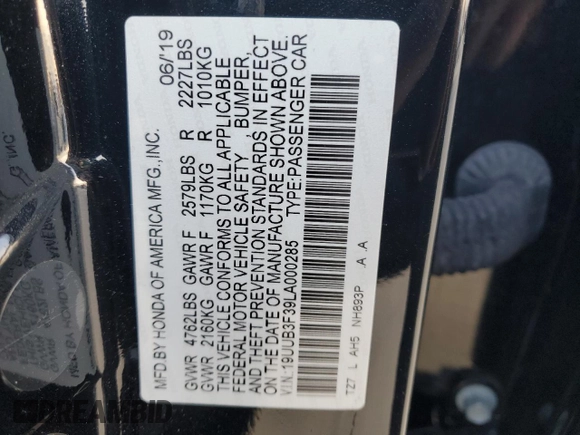 2020 Acura TLX z VIN 19UUB3F39LA000285, wystawiony jako Copart lot #43385855 z przebiegiem 46 702 mil mil oraz Szkoda całkowita • Salvage title. Historia ofert i sprzedaży dostępna na DreamBid. Obrazek 13.
