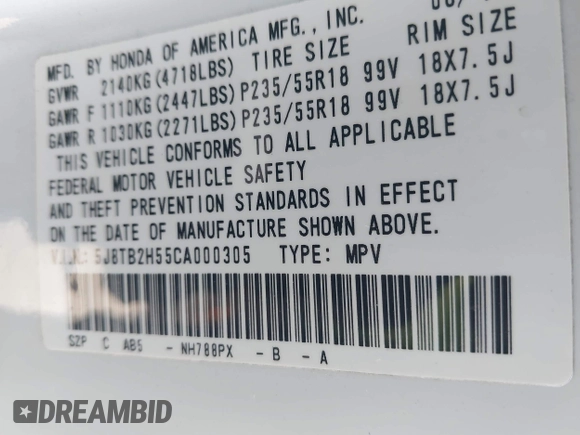 2012 Acura RDX Tech Pkg with VIN 5J8TB2H55CA000305, listed as a IAAI auction lot 41293627 with 209,566 mi miles. Bid and sale history available at carsss.com. Image 9.