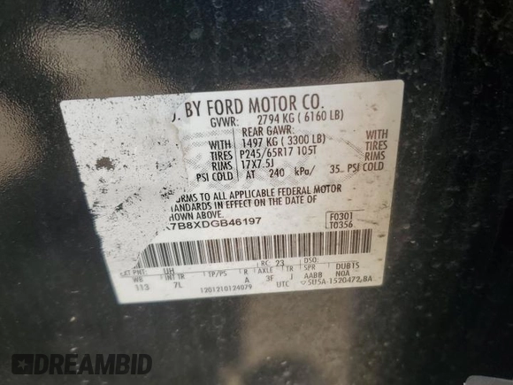 2013 Ford Explorer z VIN 1FM5K7B8XDGB46197, wystawiony jako Copart lot #61483625 z przebiegiem Nie podano mil oraz Szkoda całkowita • Salvage title. Historia ofert i sprzedaży dostępna na DreamBid. Obrazek 12.