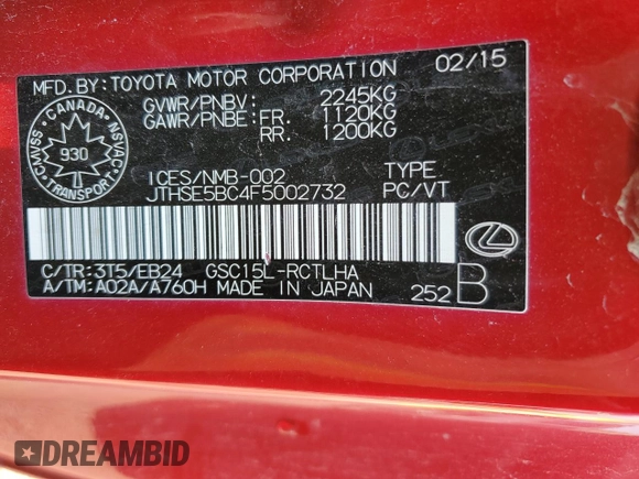2015 Lexus RC 350 F Sport с VIN JTHSE5BC4F5002732, выставлен на аукционе Copart как лот 59573685 с пробегом 133 029 миль миль и Списание • Salvage title. История ставок и продаж доступна на DreamBid. Изображение 13.