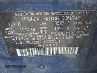 2019 Hyundai Accent SE with VIN 3KPC24A34KE059814, listed as a IAAI auction lot 41733815 with 101,242 mi miles. Bid and sale history available at carsss.com. Image 9.