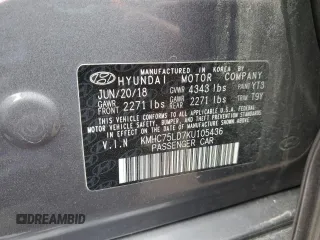 2019 Hyundai Ioniq Limited z VIN KMHC75LD7KU105436, wystawiony jako Copart lot #52084255 z przebiegiem 83 520 mil mil oraz Szkoda całkowita • Salvage title. Historia ofert i sprzedaży dostępna na DreamBid. Obrazek 12.