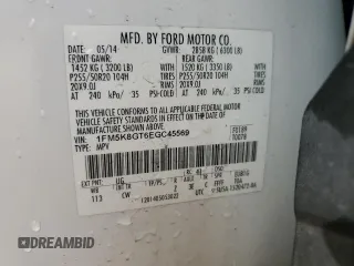 2014 Ford Explorer Sport with VIN 1FM5K8GT6EGC45569, listed as a Copart auction lot 59731185 with 98,838 mi miles and Salvage title. Bid and sale history available at DreamBid. Image 13.