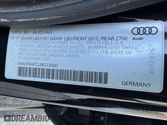2018 Audi A6 Premium with VIN WAUF8AFC2JN023680, listed as a Copart auction lot 54443475 with 122,666 mi miles and Clean Title. Bid and sale history available at carsss.com. Image 10.
