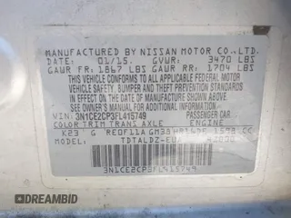 2015 Nissan Note SV with VIN 3N1CE2CP3FL415749, listed as a IAAI auction lot 42083581 with 143,603 mi miles and . Bid and sale history available at DreamBid. Image 9.