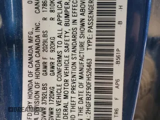 2015 Honda Civic EX-L with VIN 2HGFB2F90FH526463, listed as a Copart auction lot 52945805 with 138,646 mi miles and Salvage Title. Bid and sale history available at carsss.com. Image 12.