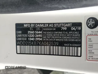 2019 Mercedes-Benz CLS with VIN WDD2J5KB7KA042539, listed as a Copart auction lot 79512524 with 0 mi miles and Non Repairable. Bid and sale history available at carsss.com. Image 12.