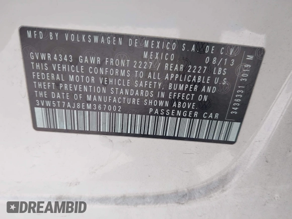 2014 Volkswagen Jetta GLI Autobahn with VIN 3VW5T7AJ8EM367002, listed as a IAAI auction lot 42032055 with 186,301 mi miles and . Bid and sale history available at DreamBid. Image 9.
