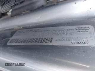2006 Audi A8 4.2L with VIN WAUML44E36N011895, listed as a IAAI auction lot 40587166 with Not provided miles and . Bid and sale history available at DreamBid. Image 9.