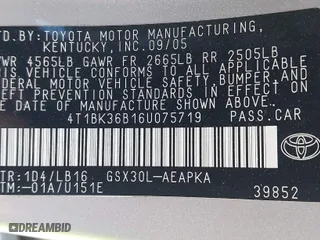 2006 Toyota Avalon XL with VIN 4T1BK36B16U075719, listed as a IAAI auction lot 41831884 with 215,448 mi miles. Bid and sale history available at carsss.com. Image 9.