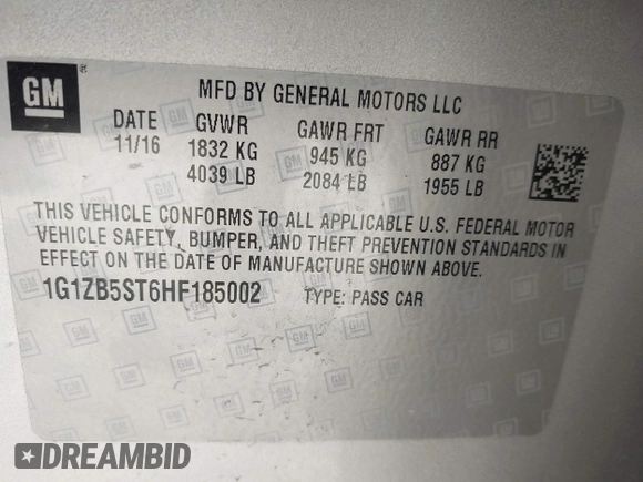 2017 Chevrolet Malibu LS with VIN 1G1ZB5ST6HF185002, listed as a IAAI auction lot 42133645 with 65,353 mi miles and . Bid and sale history available at DreamBid. Image 9.