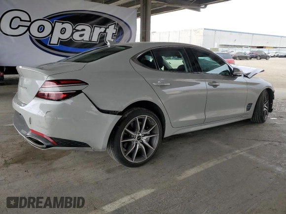 2025 Genesis G70 2.5T with VIN KMTG34SC6SU150874, listed as a Copart auction lot 54582345 with 9,410 mi miles and Salvage title. Bid and sale history available at DreamBid. Image 3.
