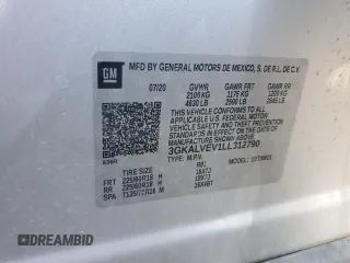 2020 GMC Terrain SLT with VIN 3GKALVEV1LL312790, listed as a Copart auction lot 61825055 with 135,858 mi miles and Salvage title. Bid and sale history available at DreamBid. Image 13.
