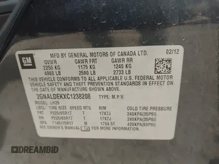 2012 Chevrolet Equinox LT w/1LT with VIN 2GNALDEKXC1238208, listed as a IAAI auction lot 42078049 with 136,246 mi miles. Bid and sale history available at carsss.com. Image 9.