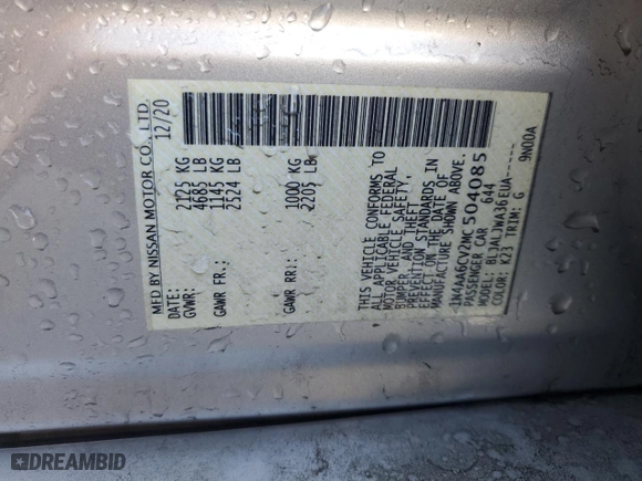 2021 Nissan Maxima SV with VIN 1N4AA6CV2MC504085, listed as a Copart auction lot 42982615 with 78,035 mi miles and Salvage Title. Bid and sale history available at carsss.com. Image 12.