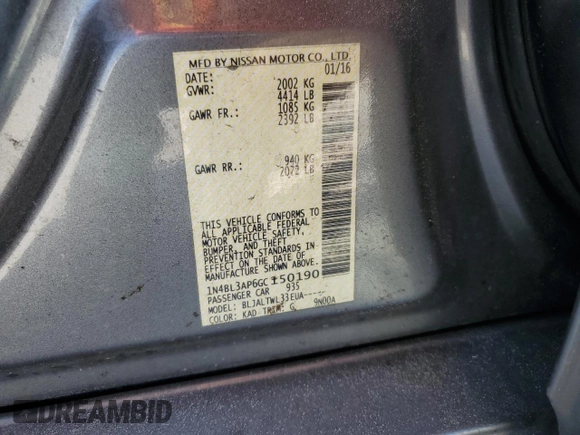 2016 Nissan Altima SL z VIN 1N4BL3AP6GC150190, wystawiony jako Copart lot #43667325 z przebiegiem 150 284 mil mil oraz Szkoda całkowita • Salvage title. Historia ofert i sprzedaży dostępna na DreamBid. Obrazek 15.