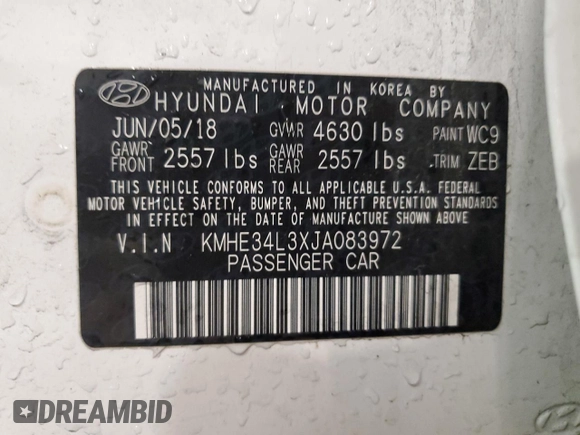 2018 Hyundai Sonata Hybrid Limited with VIN KMHE34L3XJA083972, listed as a Copart auction lot 82040614 with 124,717 mi miles and Salvage Title. Bid and sale history available at carsss.com. Image 12.