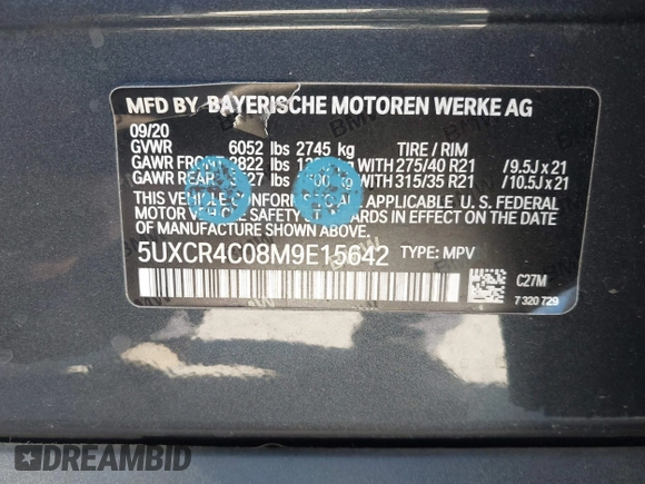 2021 BMW X5 sDrive40i with VIN 5UXCR4C08M9E15642, listed as a IAAI auction lot 41377524 with 76,050 mi miles. Bid and sale history available at carsss.com. Image 9.