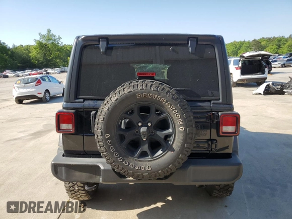 2021 Jeep Wrangler Unlimited Willys with VIN 1C4HJXDG4MW529583, listed as a Copart auction lot 53329625 with 119,697 mi miles and Salvage title. Bid and sale history available at DreamBid. Image 6.