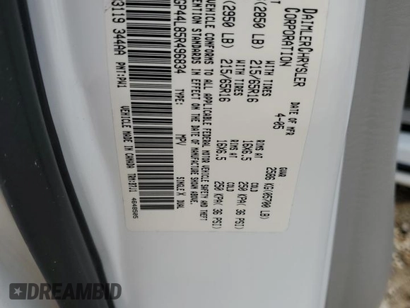 2005 Dodge Caravan SXT with VIN 2D4GP44L85R496834, listed as a Copart auction lot 51938765 with 125,168 mi miles and Non Repairable. Bid and sale history available at carsss.com. Image 13.
