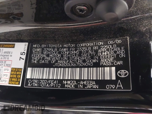 2006 Toyota Prius with VIN JTDKB20UX67509093, listed as a IAAI auction lot 42108744 with 203,177 mi miles. Bid and sale history available at carsss.com. Image 9.