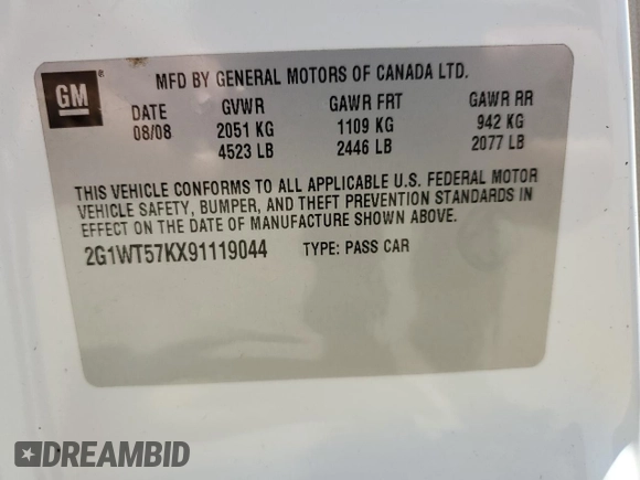 2009 Chevrolet Impala LT with VIN 2G1WT57KX91119044, listed as a Copart auction lot 47419145 with 249,593 mi miles and Salvage Title. Bid and sale history available at DreamBid. Image 13.
