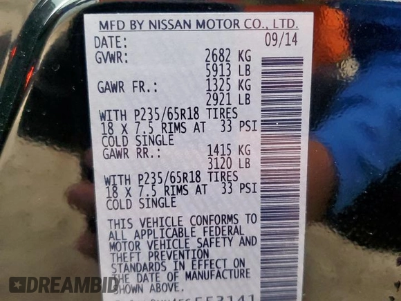2014 Infiniti QX60 with VIN 5N1AL0MN4EC553141, listed as a Copart auction lot 58720095 with 90,311 mi miles and Salvage title. Bid and sale history available at DreamBid. Image 13.