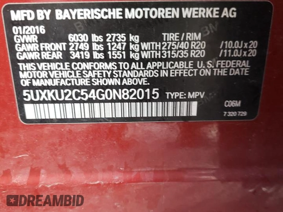 2016 BMW X6 xDrive35i with VIN 5UXKU2C54G0N82015, listed as a Copart auction lot 44609933 with 124,746 mi miles. Bid and sale history available at carsss.com. Image 12.