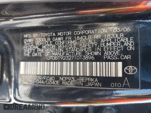 2007 Toyota Yaris with VIN JTDBT923271013896, listed as a Copart auction lot 53049445 with 242,969 mi miles and Salvage Title. Bid and sale history available at carsss.com. Image 12.