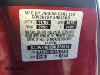 2010 Jaguar XK with VIN SAJWA4GB5ALB36814, listed as a Copart auction lot 74855444 with 0 mi miles and Salvage Title. Bid and sale history available at carsss.com. Image 12.