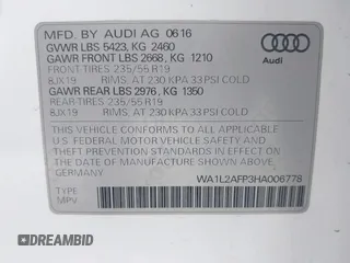 2017 Audi Q5 Premium Plus z VIN WA1L2AFP3HA006778, wystawiony jako IAAI lot #42198412 z przebiegiem 187 124 mil mil oraz . Historia ofert i sprzedaży dostępna na DreamBid. Obrazek 9.