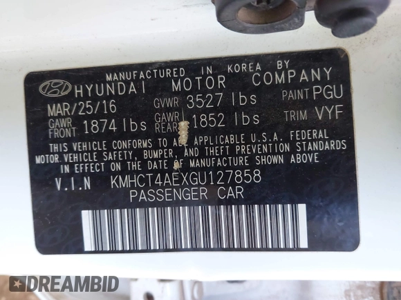 2016 Hyundai Accent SE z VIN KMHCT4AEXGU127858, wystawiony jako IAAI lot #41847611 z przebiegiem 146 096 mil mil oraz . Historia ofert i sprzedaży dostępna na DreamBid. Obrazek 9.