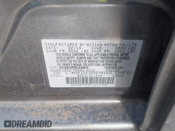 2015 Nissan Sentra SV with VIN 3N1AB7AP0FL644972, listed as a IAAI auction lot 41750059 with 90,672 mi miles and . Bid and sale history available at DreamBid. Image 9.