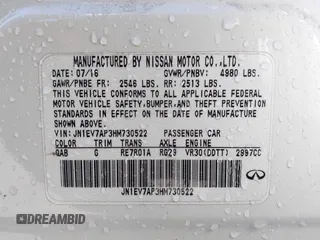 2017 Infiniti Q50 3.0t Premium with VIN JN1EV7AP3HM730522, listed as a IAAI auction lot 41399526 with 84,809 mi miles. Bid and sale history available at carsss.com. Image 9.