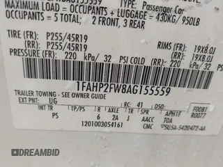 2010 Ford Taurus Limited with VIN 1FAHP2FW8AG155559, listed as a IAAI auction lot 42361282 with 215,113 mi miles and . Bid and sale history available at DreamBid. Image 9.