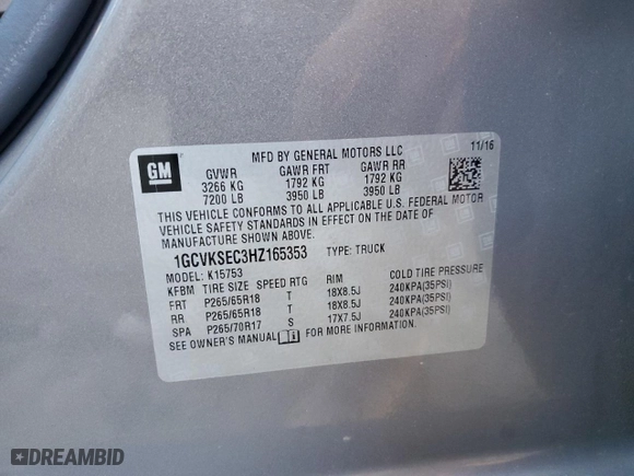 2017 Chevrolet Silverado 1500 LTZ with VIN 1GCVKSEC3HZ165353, listed as a Copart auction lot 75308094 with 140,518 mi miles and Salvage Title. Bid and sale history available at carsss.com. Image 12.