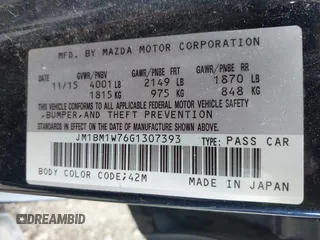2016 Mazda 3 i Touring with VIN JM1BM1W76G1307393, listed as a IAAI auction lot 42527777 with 134,122 mi miles and . Bid and sale history available at DreamBid. Image 9.