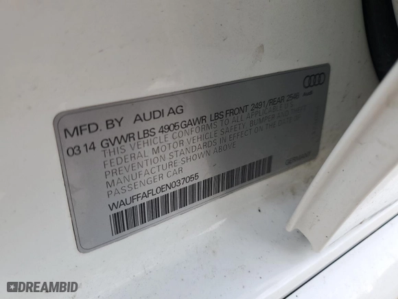 2014 Audi A4 Premium Plus with VIN WAUFFAFL0EN037055, listed as a Copart auction lot 51167445 with 127,933 mi miles and Salvage Title. Bid and sale history available at carsss.com. Image 12.