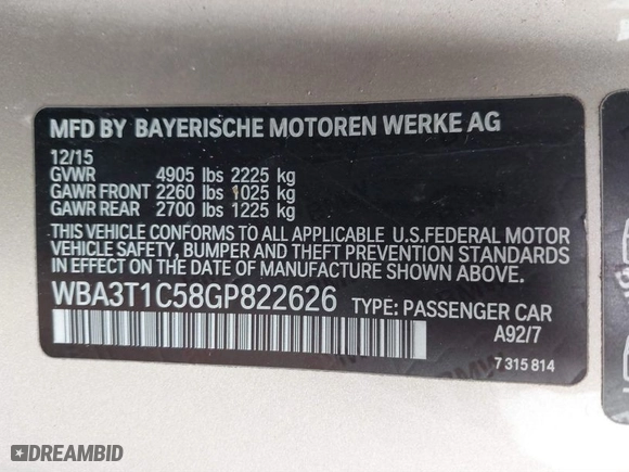 2016 BMW 4 Series 428i xDrive with VIN WBA3T1C58GP822626, listed as a IAAI auction lot 40211587 with 82,285 mi miles. Bid and sale history available at carsss.com. Image 9.