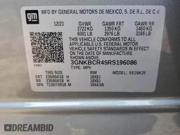 2024 Chevrolet Blazer LT with VIN 3GNKBCR45RS196086, listed as a Copart auction lot 61906455 with 32,564 mi miles and Salvage title. Bid and sale history available at DreamBid. Image 13.