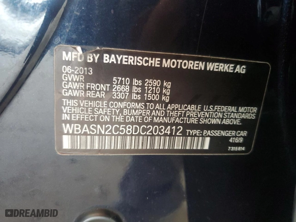 2013 BMW 5 Series Gran Turismo 535i with VIN WBASN2C58DC203412, listed as a Copart auction lot 76544604 with 171,972 mi miles and Clean Title. Bid and sale history available at carsss.com. Image 12.