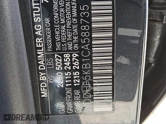 2012 Mercedes-Benz E 350 Luxury with VIN WDDHF5KB1CA588735, listed as a Copart auction lot 54622255 with 113,479 mi miles and Clean Title. Bid and sale history available at DreamBid. Image 12.